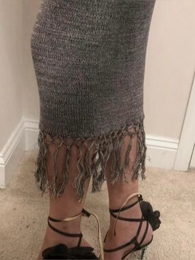 Klesis Fringe Hem Knit Midi dress- Gray